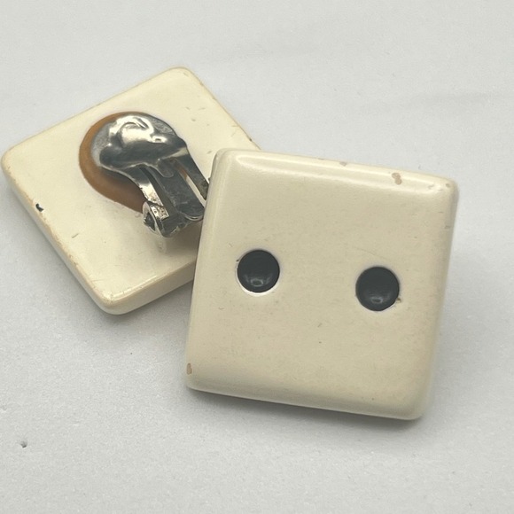 Vintage Retro Dice Inspired Clip-On Earrings – White & Black – Novelty Casino - Picture 4 of 5